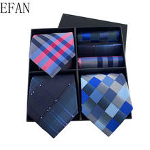 Corbatas clásicas de alta calidad para hombre, conjunto de corbata + pañuelo, corbatas a cuadros a rayas, caja de regalo, 8cm, 3 juegos 2024 - compra barato