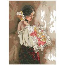 The Beauty holding flowers patterns counted 11CT 14CT 18CT Cross Stitch Sets DIY Chinese Cross-stitch Kits Embroidery Needlework 2024 - buy cheap