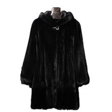 2019 nuevo Otoño Invierno de piel de imitación abrigo mujer largo abrigo de piel de visón negro con capucha de gran tamaño 6XL abrigo 258 2024 - compra barato