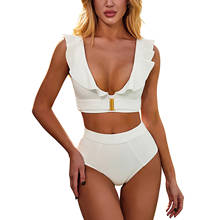 Two Piece Bikini Set High Waist Bathing Suit Swimwear Women Sexy Ruffle Swimsuit Padded Push Up Strap Bandage Push Up Bikinis 2024 - купить недорого