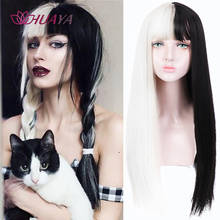 Huaya Lolita Cosplay Wigs Half Black Half White Purple Pink Red Long Straight Synthetic Hair Wigs With Bangs For Women Buy Cheap In An Online Store With Delivery Price Comparison Specifications Photos And Customer