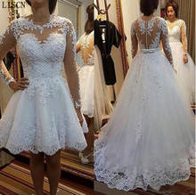 Vestido de noiva com laço de princesa, vestido de noiva com manga longa, saia removível, renda 2024 - compre barato