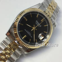 Parnis-relógio masculino com caixa de safira, revestida dourada, luminosa, ponteiro preto, 21 joias, marcas pretas, miyota, automático 2024 - compre barato