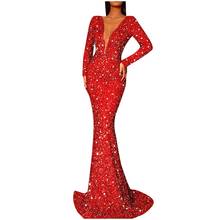 Jaycion-vestido longo feminino, estilo boho, com lantejoulas, decote em v, longo, vermelho, para festas, damas de honra, cauda de peixe 2024 - compre barato