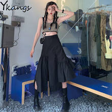 Cargo Black Punk High Waist Streetwear Gothic Irregular split Loose Midi Skirt Korean Women Harajuku Black Grey pleated skirt 2024 - buy cheap