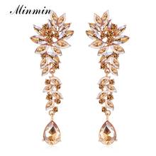 Minmin Gold Color Elegant Cluster Crystal Wedding Bridal Jewelry Drop Earring for Women Luxury Flower Long Dangle Earring EH1566 2024 - buy cheap