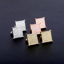 Hip Hop Claw Setting AAA Cubic Zirconia Bling Ice Out Stud Earring Male Gold Color Copper Square Earrings for Men Rapper Jewelry 2024 - buy cheap