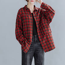 Women Blouse 2021 Long Sleeve Plaid Blouse Cotton linen Plus Size Outwear Loose Spring Blouse Female Spring Casual Blouse Shirts 2024 - buy cheap