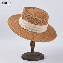 20020 весна лето новая шляпа от солнца Женская плоская шляпа пара вогнутый Топ соломенная шляпа женская пляжная шляпа 2024 - купить недорого