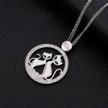 Couple Cats Pendant Necklace for Women Rose Gold Silver Plated Sweater Chain Long Necklace Fashion Jewelry Accessory Gift 2020 2024 - buy cheap
