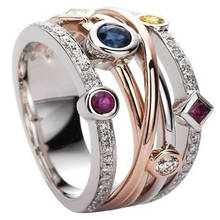 Anel de noivado para homens e mulheres, anel de cristal multicolorido com cruz de cor rosa, presente para o dia dos namorados, joia amor para noivados 2024 - compre barato