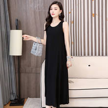 Verão feminino vintage sem mangas vestido preto casual solto vestido de cor sólida elegante vestido longo feminino 2024 - compre barato