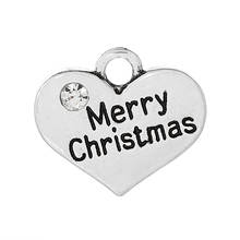 DoreenBeads Retail Christmas Charm Pendants Heart Silver Color Message Merry Christmas Carved Clear Rhinestone Jewelry ,20 PCs 2024 - buy cheap