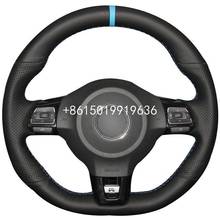 For Volkswagen GTI Scirocco Steering Wheel Cover DIY Hand-stitched Black Leather Car Interior Case Top Leather 2024 - buy cheap