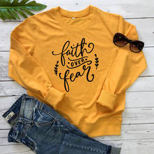 Autumn Faith Over Fear Christian Sweatshirt Inspiring Religious Bible Verse Graphic Pullover Casual Women Jesus Sweatshirts Tops 2024 - buy cheap