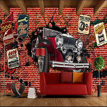 Custom Retro Graffiti Red Classic Car Brick Wall Background Mural Wallpapers for Walls 3D Bar Restaurant Decor Wall Paper 3d 2024 - buy cheap
