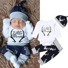 New Baby Boys Christmas Clothes Girls Deer Print Long Sleeve Romper+ Pants +Hat Outfits 3pcs Clothes Newborn Xams Set 2024 - buy cheap