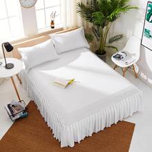 Lençóis brancos estilo europeu saia de cama cor pura colcha de cama tamanho total 2024 - compre barato