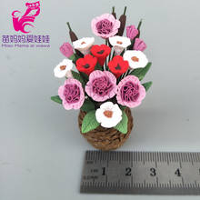 Mini cesta de flores casa boneca diy decoração plantas verdes para boneca barbie blythe boneca casa móveis 2024 - compre barato