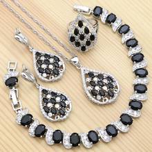 Black Cubic Zirconia White Crystal 925 Silver Jewelry Sets for Women Punk Ring Bracelet Necklace Pendant Earrings Set 2024 - buy cheap