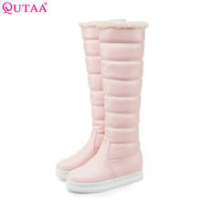 Qutaa-botas femininas cano alto, couro sintético, slip-on, bico redondo, calcanhar, tamanhos 34-43, 2020 2024 - compre barato