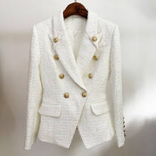 Branco de lã tweed jaquetas femininas casaco blazer outono inverno 2020 novo duplo breasted apontado colarinho com botão blazers jaqueta 2024 - compre barato