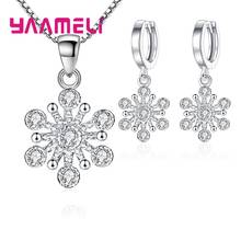 Conjunto de joyas de plata esterlina 100%, Diseño de copo de nieve de flor de nieve, collar de Circonia cúbica, pendientes para fiesta de boda, 925 2024 - compra barato