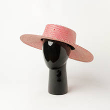 Boné feminino de tecido com listras brancas e vermelhas, chapéu de palha panamá e aba larga, chapéu de verão com topo reto, chapéu de sol e praia, kuntukie, 2020 2024 - compre barato