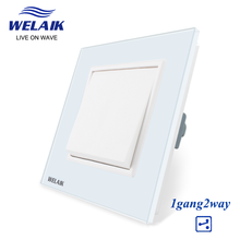 WELAIK Push Button 1Gang2Way Switch Manufacturer of Wall Light Switch Black White Crystal Glass Panel AC 110-250V  A1712W/B 2024 - buy cheap