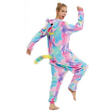 Kigurumi-Pijama colorido de franela para mujer, ropa de dormir suave de dibujos animados de animales, cielo estrellado, unicornio, para invierno 2024 - compra barato