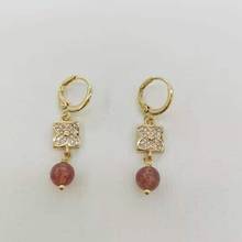 Zircon Strawberry Quartz Earrings Four Leaf Clover High Quality Natural Gemstones Charms 14K Gold Filled Hoops For Elegant Women 2024 - buy cheap