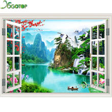 5D DIY full diamond diamond painting window landscape 3D mosaic diamond embroidery waterfall boat mountain bird natural YY1694 2024 - buy cheap