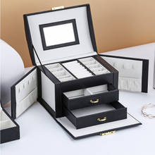 Caja de joyería de gran capacidad, almacenamiento de cuero tipo cajón, caja de joyería, anillo, collar con espejo, reloj, organizador de joyas 2024 - compra barato