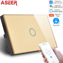 ASEER,US Wifi Wall Touch Switch 1 Gang Glass Panel Wall Light Switch,Support Alexa Google Assistant 110-240V Gold Smart Switch 2024 - buy cheap