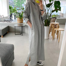 New Loose Large Size Hooded Sweatshirt Dress Korean Long Sleeve Split All Match Long Bottoming Casual Student Dress Tide 2024 - buy cheap