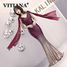 VITIANA Women Sequined Sexy Party Long Dress Female V-Neck Sleeveless Trumpet Elegant Night Dresses Femme Noble Banquet Vestidos 2024 - buy cheap