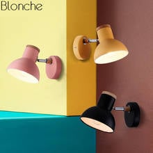 Nordic Macaron Wall Lamp Led Iron+Wood Wall Sconce Light Fixtures for Kid's Bedroom Bedside Home Industrial Decor Luminaire E27 2024 - buy cheap
