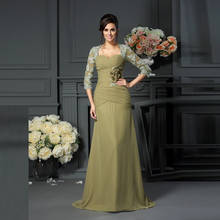 Wholesale Classic Olive A Line Chiffon Mother of the Bride Dresses Lace Three Quarter Sleeve Flowers Wedding Guest Gowns 2024 - buy cheap