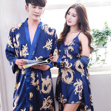 Extra Large Black Lovers Robe Suit Sleepwear Male Silk Dragon Dressing Gown Robe With Dragons Mens Satin Bathrobe Silk Kimono 2024 - buy cheap