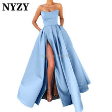 Céu azul alta fenda cetim afiada querida longo vestidos de baile 2019 nyzy p74 vestido de noite formal vestido feminino elegante robe de soiree 2024 - compre barato