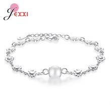 Pearl Adjustable Chain Bangle 925 Sterling Silver Charm Bracelet For Women Cubic Zirconia Plum Flower Jewelry Friendship Gift 2024 - buy cheap