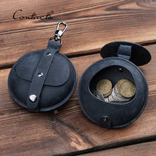 CONTACT'S Crazy Horse Leather Coin Purse Small Wallet Men Women Vintage Mini Bag Multi-functional Money Earphone Storage Bag 2024 - compre barato
