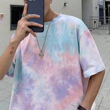 Camiseta masculina folgada com gradiente, camiseta fashion harajuku com estampa de manga curta, camiseta casual de casal e moda de hip hop para homens 2024 - compre barato
