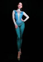 Silver Rhinestones Backless Jumpsuit Birthday Celebrate Rave Outfit Nude Blue Bodysuit Evening Women Singer Dance Outfit 2024 - buy cheap
