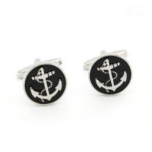 Round Black Bottom Anchor Cufflinks French Shirt Cuffs Buttons High-quality Business Men's Accessories Gifts Novel Cuff Links 2024 - buy cheap