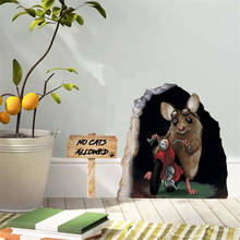 Criativo 3d mouse hole estéreo adesivos de parede bonito motociclista mouse adesivo decoração da sua casa sala estar quarto arte decalque da parede do pvc 2024 - compre barato