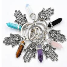 Natural Stone Hexagonal Bullet Reiki Chakra Keychain Evil Eye Fatima Key Chains Gem Crystal Pendant Keyring Jewelry Party Lovers 2024 - buy cheap