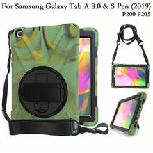 Shoulder Strap Rotation Stand Shockproof Tablet Cover for Samsung Galaxy Tab A 8.0 S Pen Spen 2019 P200 P205 Case Silicon Shell 2024 - buy cheap