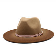 2020 Newly 2-color gradient Men Wool Jazz Fedora Hat With Leather Ribbon Gentleman Elegant Wide Brim Church Panama Formal Cap 2024 - buy cheap