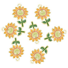 10 unidades de abalorios de girasol de aleación de gota de aceite esmaltado para la fabricación de joyas, colgante Diy, pendientes de encaje, accesorio de pulsera de 25x15mm 24274 2024 - compra barato